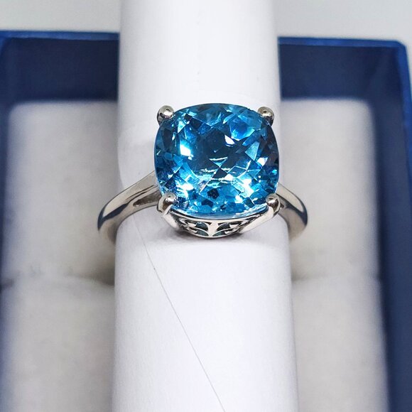 Sky Blue Topaz solitaire ring in Platinum over 925 Sterling Silver 8.90ct size 8 - Picture 4 of 6